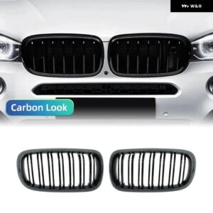 光沢 ブラックフロントキドニースポーツ グリル シングルスラット BMW X5 F15 X6 F16 X5M F85メッシュ交換用 レーシング グリル - Double Line Carbon
