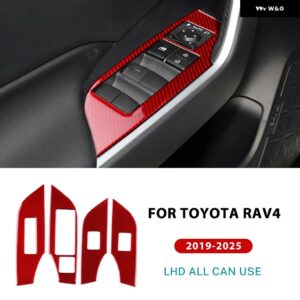 トヨタ RAV4 XA50 2019 - 24 2025 LHD RHD カーウィンドウリフト ボタン パネル トリム リアルソフトカーボン ステッカー - LHD Red Carbon