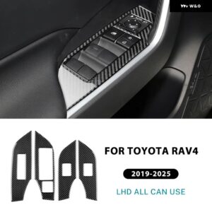 トヨタ RAV4 XA50 2019 - 24 2025 LHD RHD カーウィンドウリフト ボタン パネル トリム リアルソフトカーボン ステッカー - LHD Black Carbon