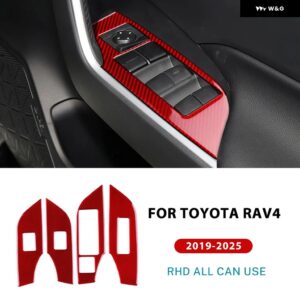 トヨタ RAV4 XA50 2019 - 24 2025 LHD RHD カーウィンドウリフト ボタン パネル トリム リアルソフトカーボン ステッカー - RHD Red Carbon
