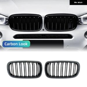 グロスブラックカーボン スタイル フロントキドニーダブルスラット グリル BMW X5 F15 X6 F16 X5M F85 X6M F86カーアクセサリー - Double Line Carbon