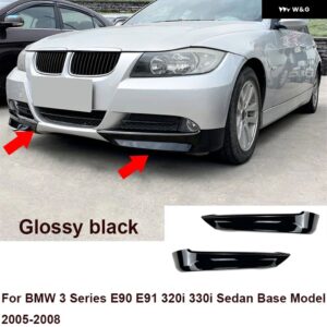 フロント バンパー サイドスプリッターカバー フォグランプ インテークスポイラー リップ BMW 3シリーズ E90 E91 320I 330I セダン ベースモデル 2005 - - Glossy Black