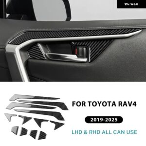 トヨタ RAV4 XA50 2019 - 24 2025 LHD RHD 車内 ドアハンドル トリム パネル リアルソフトカーボン ステッカー - Black Carbon
