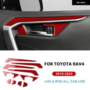 トヨタ RAV4 XA50 2019 - 24 2025 LHD RHD 車内 ドアハンドル トリム パネル リアルソフトカーボン ステッカー - Red carbon