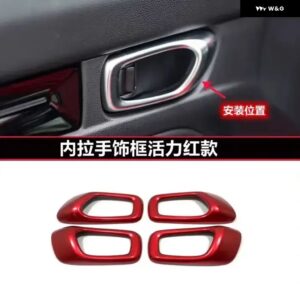 ホンダ シビック ABS アクセサリー カーボン クローム 車内 ドアハンドル パネル ボウルカバー プロテクター トリム ステッカー スタイリング 2022 2023 - Red