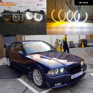 BMW E36 318I 323I 325I 328I 1992 - 1998 ユーロ ヘッドライト 超高輝度デイライト ウィンカー SMD LED エンジェルアイキット ハローリング - White Only