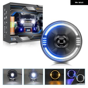 7インチ LED ライトハウスプロジェクター レンジャー ラウンドエンジェルアイ ブルー ヘッドライト H4 12V 24V オフロード 4X4 ハーレー ダビッドソン - 1pcs