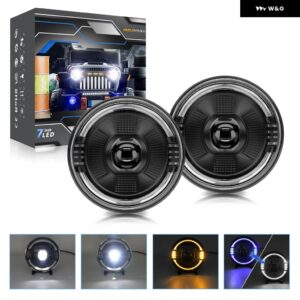 7インチ LED ライトハウスプロジェクター レンジャー ラウンドエンジェルアイ ブルー ヘッドライト H4 12V 24V オフロード 4X4 ハーレー ダビッドソン - 2pcs