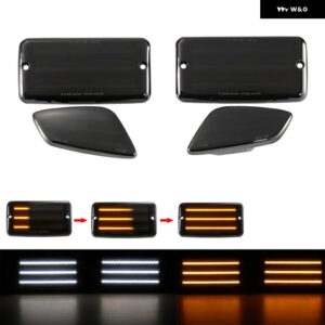 4個 LED シグナルライト ジープ ラングラー TJ 1997-2006 フロント バンパー パーキング ランプ フロントフェンダー サイドマーカーランプ ブラックシェル - Amber White Flowing