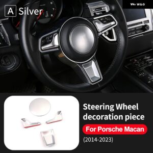 クロームABSカーボン スタイル ステッカー ポルシェ マカン 2014-2023車 ステアリングホイール センター フレーム インテリア トリム アクセサリー - Silver