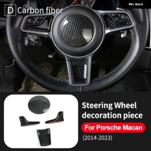 クロームABSカーボン スタイル ステッカー ポルシェ マカン 2014-2023車 ステアリングホイール センター フレーム インテリア トリム アクセサリー - Carbon Fiber Style