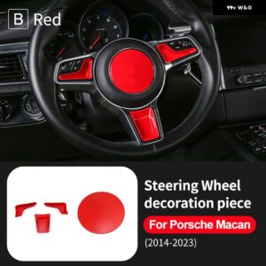 クロームABSカーボン スタイル ステッカー ポルシェ マカン 2014-2023車 ステアリングホイール センター フレーム インテリア トリム アクセサリー - red