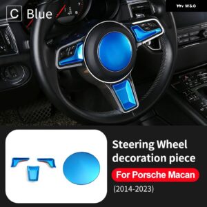 クロームABSカーボン スタイル ステッカー ポルシェ マカン 2014-2023車 ステアリングホイール センター フレーム インテリア トリム アクセサリー - blue