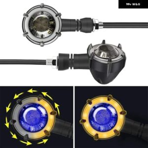 2PCS 汎用 オートバイ LEDフローティング デイタイム ランニングライト アンバー DRLホワイト/ブルー/レッドウィンカー インジケーター オートバイ - Blue　Amber　Light