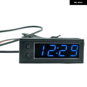 2020年ホットカー電圧計レッド屋外12V 3IN1時計PP屋内温度計車両LEDデジタル ディスプレイ - Blue