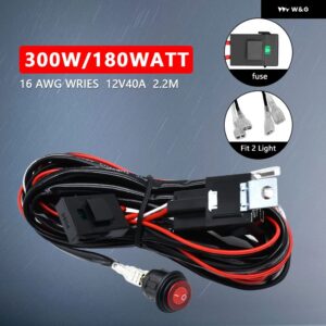 車用作業灯リレースイッチ ライトバー 配線 ハーネス 16AWG リレールーム ケーブル キット ヒューズ 車 ボート トラック ライト 丸型スイッチ 300W - 1 Lead for 2 Lamp