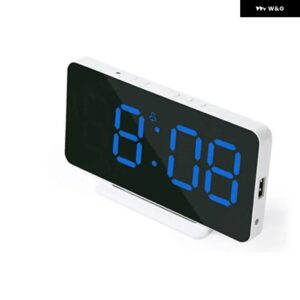 大画面と鏡面仕上げLEDデジタル目覚まし時計 スマートホームと統合や 装飾 に最適 - blue