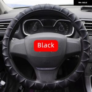 自動車用 38CM 汎用 シリコン ステアリングホイール カバー 伸縮性 ステアリングホイール カバー 柔らかく多機能な 装飾 - black