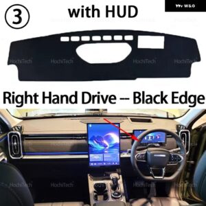 車 ダッシュボード カバー 遮光 パッド 紫外線カットカーペット 滑り止めマット CHERY JAECOO J7 2023 2024 内装アクセサリー - RHD Black With HUD