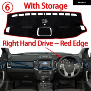 フォード エベレスト レンジャー P375 2015-2022 車用 ダッシュボード カバー ダッシュマット サンシェード 滑り止め パッド 内装アクセサリー - RHD Red With Hole