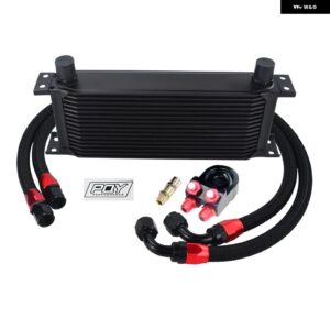 汎用 16列 オイルクーラー キット オイル フィルター サンドイッチ アダプター ステンレス 編組AN10ホース PQY ステッカー 付き - BLACK 16ROWS 6723BK
