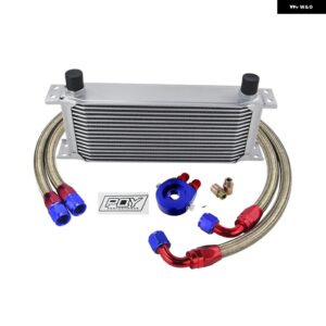 汎用 16列 オイルクーラー キット オイル フィルター サンドイッチ アダプター ステンレス 編組AN10ホース PQY ステッカー 付き - SILVER 16ROWS 6721BR