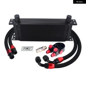 汎用 16列 オイルクーラー キット オイル フィルター サンドイッチ アダプター ステンレス 編組AN10ホース PQY ステッカー 付き - BLACK 16ROWS 6746BK