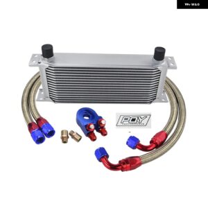 汎用 16列 オイルクーラー キット オイル フィルター サンドイッチ アダプター ステンレス 編組AN10ホース PQY ステッカー 付き - SILVER 16ROWS 6723BR