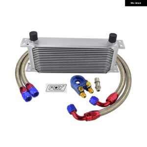 汎用 16列 オイルクーラー キット オイル フィルター サンドイッチ アダプター ステンレス 編組AN10ホース PQY ステッカー 付き - SILVER 16ROWS 6746BG