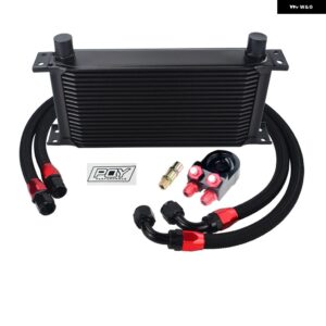 汎用 19 列 オイルクーラー キット + オイル フィルター サンドイッチ + ステンレス 編組 AN10 ホース PQY ステッカー 付き + ボックス - Color