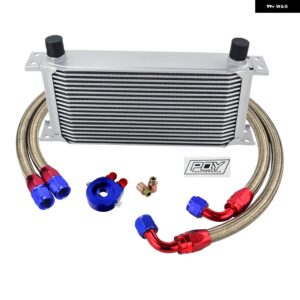 汎用 19 列 オイルクーラー キット + オイル フィルター サンドイッチ + ステンレス 編組 AN10 ホース PQY ステッカー 付き + ボックス - Color