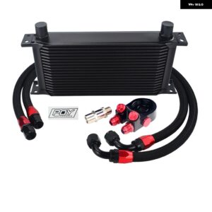 汎用 19 列 オイルクーラー キット + オイル フィルター サンドイッチ + ステンレス 編組 AN10 ホース PQY ステッカー 付き + ボックス - Color