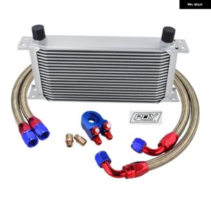 汎用 19 列 オイルクーラー キット + オイル フィルター サンドイッチ + ステンレス 編組 AN10 ホース PQY ステッカー 付き + ボックス - Color