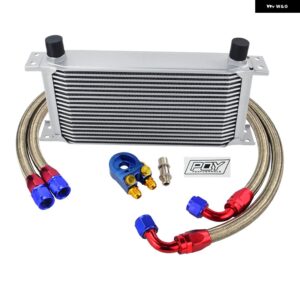 汎用 19 列 オイルクーラー キット + オイル フィルター サンドイッチ + ステンレス 編組 AN10 ホース PQY ステッカー 付き + ボックス - Color