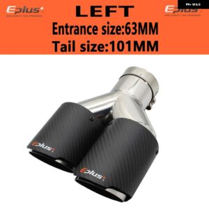 車用カーボンマットマフラーチップ Y字型 ダブルアウトレットマフラー マフラーノズル 装飾 汎用 ステンレス シルバー - left 63mm-101mm