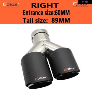 車用カーボンマットマフラーチップ Y字型 ダブルアウトレットマフラー マフラーノズル 装飾 汎用 ステンレス シルバー - right 60mm-89mm