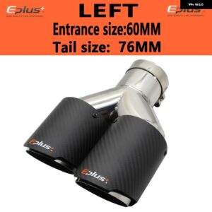 車用カーボンマットマフラーチップ Y字型 ダブルアウトレットマフラー マフラーノズル 装飾 汎用 ステンレス シルバー - left 60mm-76mm