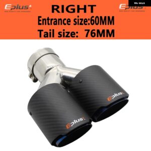 車用カーボンマットマフラーチップ Y字型 ダブルアウトレットマフラー マフラーノズル 装飾 汎用 ステンレス ブルー - right 60mm-76mm