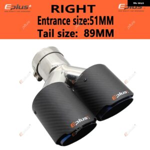 車用カーボンマットマフラーチップ Y字型 ダブルアウトレットマフラー マフラーノズル 装飾 汎用 ステンレス ブルー - right 51mm-89mm