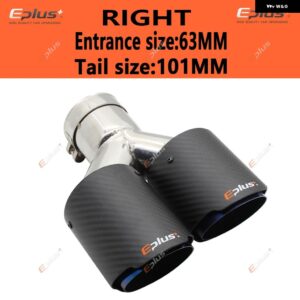 車用カーボンマットマフラーチップ Y字型 ダブルアウトレットマフラー マフラーノズル 装飾 汎用 ステンレス ブルー - right 63mm-101mm