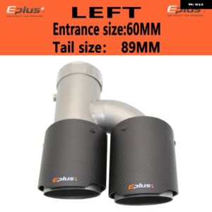 車用カーボンマットマフラーチップ H型 ダブルアウトレットマフラー マフラーノズル 装飾 汎用 ステンレス シルバー - left 60mm-89mm