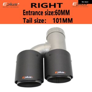 車用カーボンマットマフラーチップ H型 ダブルアウトレットマフラー マフラーノズル 装飾 汎用 ステンレス シルバー - right 60mm-101mm