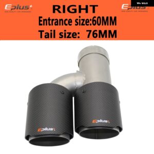 車用カーボンマットマフラーチップ H型 ダブルアウトレットマフラー マフラーノズル 装飾 汎用 ステンレス シルバー - right 60mm-76mm