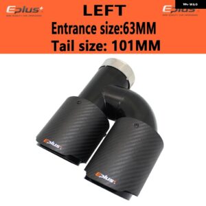 車用カーボンマットマフラーチップ H型 ダブルアウトレットマフラー マフラーノズル 装飾 汎用 ステンレス ブラック - left 63mm-101mm