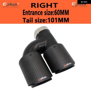 車用カーボンマットマフラーチップ H型 ダブルアウトレットマフラー マフラーノズル 装飾 汎用 ステンレス ブラック - right 60mm-101mm