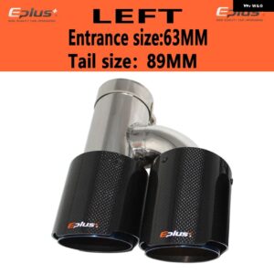 車用 カーボン 光沢マフラーチップ H型 ダブルアウトレットマフラー マフラーノズル 装飾 汎用 ステンレス ブルー - left 63mm-89mm