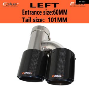 車用 カーボン 光沢マフラーチップ H型 ダブルアウトレットマフラー マフラーノズル 装飾 汎用 ステンレス ブルー - left 60mm-101mm