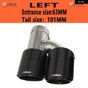 車用 カーボン 光沢マフラーチップ H型 ダブルアウトレットマフラー マフラーノズル 装飾 汎用 ステンレス ブルー - left 63mm-101mm