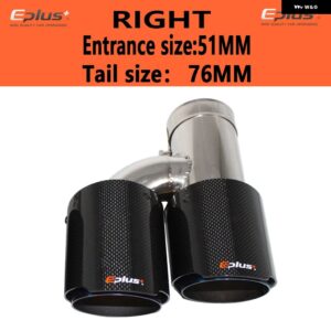 車用 カーボン 光沢マフラーチップ H型 ダブルアウトレットマフラー マフラーノズル 装飾 汎用 ステンレス ブルー - right 51mm-76mm