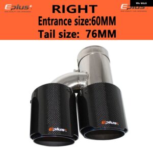 車用 カーボン 光沢マフラーチップ H型 ダブルアウトレットマフラー マフラーノズル 装飾 汎用 ステンレス ブルー - right 60mm-76mm